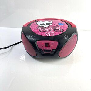 Rare Monster High CD Player Radio Boombox 2013 Model Pink Black Skull w Bow